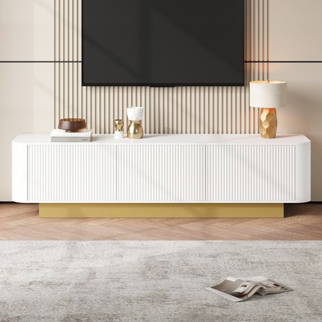 Mueble TV 170x40.5x47 cm blanco en MDF y tablero de partículas con 3 puertas y gestión de cables (1/5)