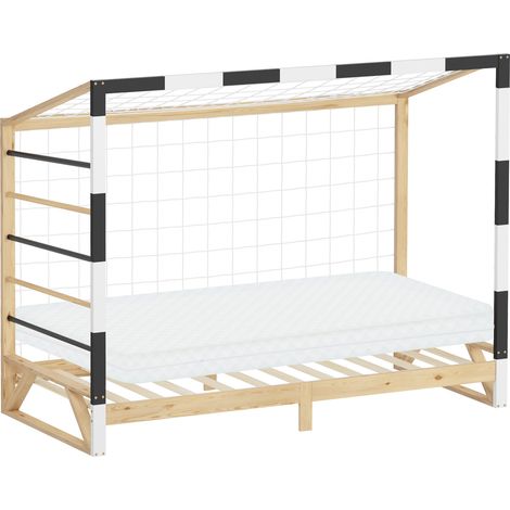 ML-Design Letto per Bambini  90x200 cm a Forma di Porta da Calcio con Materasso 10 cm, Struttura in Legno di Pino con Rete a Doghe e Scala, Letto Singolo, Lettino Basso per Ragazzi