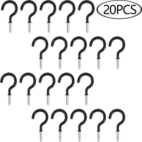Lot de 10/20 crochets à visser pour plafond, multifonctionnels et robustes, en fer trempé dans du plastique, pour support de plantes suspendues. (1/5)