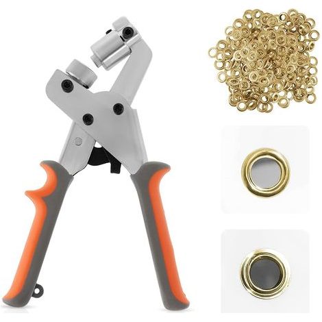 Kit d'outils pour œillets, presse à œillets, pince à œillets, ensemble manuel avec 300 œillets dorés de 10,5 mm, œillets métalliques portables pour ceintures, travaux manuels, affiches (1/5)