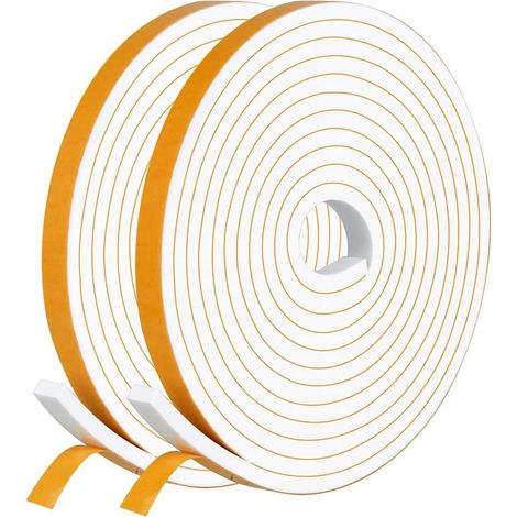 Adhesive Door Seal Tape for Doors Windows, 6 x 3 mm/20 m Foam Tape Rubber Seal for Collision Seal, Sound Insulation, White (1/5)