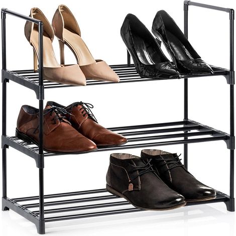 Meuble Rangement à chaussures métal noir 3 niveaux 57x28x55 cm