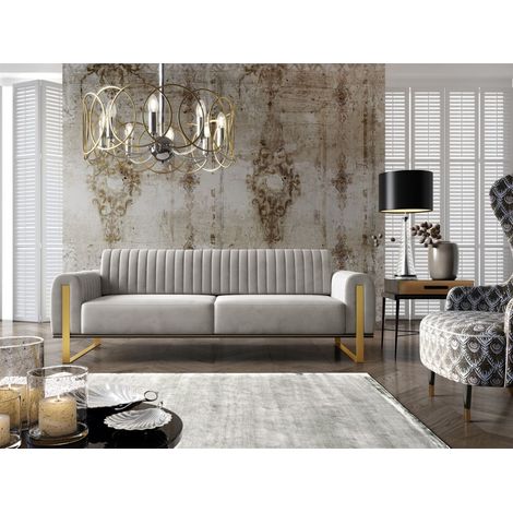 Sofa Designersofa VALERIE 3-Sitzer in Stoff Elisa Velvet Hellgrau (1/5)