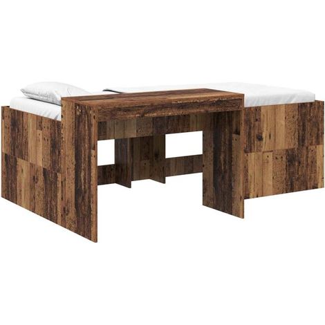 Lit haut pour enfant avec bureau, bois antique, 90 x 200 cm (1/5)