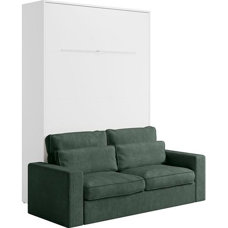 Letto estraibile 140 x 200 cm Apertura verticale manuale Con LED Bianco + Divano Verde - RAPILI