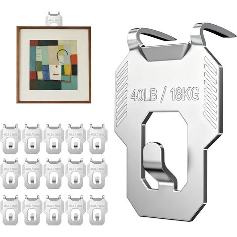 Lot de 15 Crochets à Tableaux Griffe pour Cloison Sèche et Plâtre, Crochets de Suspension Robustes Supportant jusqu'à 18kg, Fixation sans Outils pour Cadres Photo et Miroirs, Argent (1/5)
