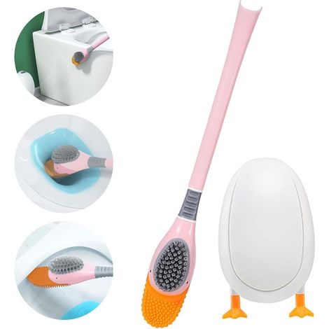 2 Pièces Brosse Toilettes WC Diving Duck, Brosse Nettoyage avec Support Set, Balayette WC avec Boîte Rangement, Balai Toilette WC, pour Salle, Bain, Cuisine, Camping-Car, Appartement (Rose) (1/5)
