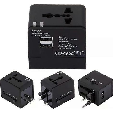 Adaptateur secteur double USB - 5 V 2,1 A, prises UK/EU/US/AU, (1/5)