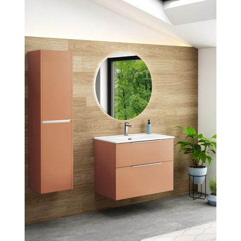 Mueble de Baño Suspendido con Lavabo Cerámico  2 cajones con Cierre Amortiguado y Organizador  60 cm  Sunset Mate - Cromo (1/5)