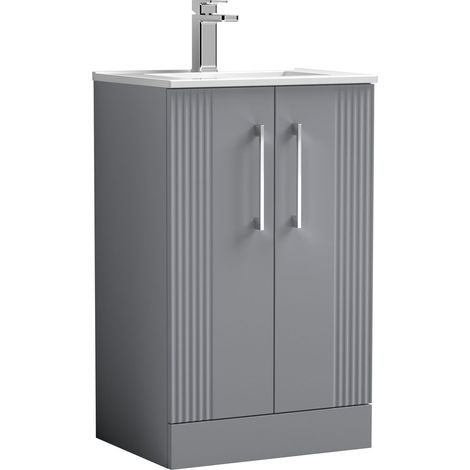 Belvide Partial Fluted 2 Door Floor Standing Vanity Unit with 1 Tap Hole Minimalist Basin - 500mm - Grey