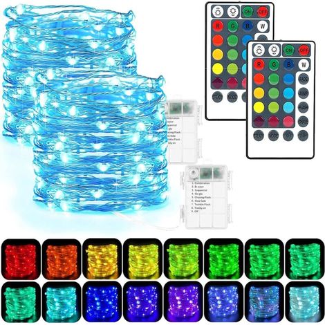 Set aus zwei Lichterketten mit je fünfzig LEDs, inklusive Fernbedienung und sechzehn Farben für die Weihnachtsdekoration im Innen- und Außenbereich.  - Crezuo