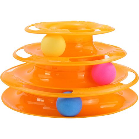 3-lagiges interaktives Drehbrett-Katzenspielzeug mit Ball und Käfigmaus (1/5)
