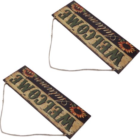 Lot de 2 panneaux de bienvenue en bois avec tournesol pour Halloween, décorations murales automnales à suspendre pour la décoration intérieure et extérieure (1/5)