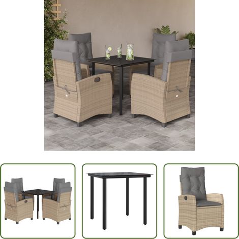 Gartentisch - 5-tlg. Garten-Essgruppe mit Kissen Beigemischung Poly Rattan (1/5)