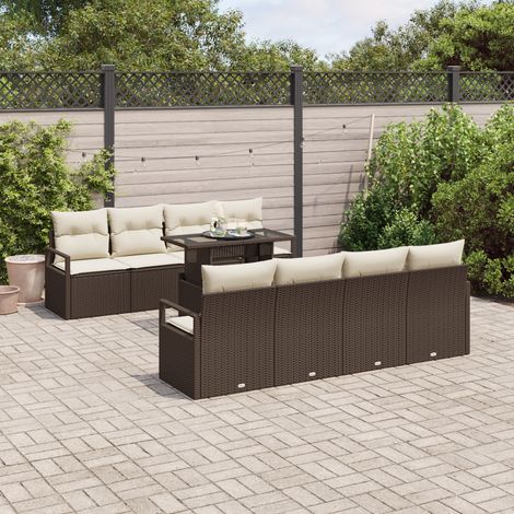 Garden Sofa Set 9 pcs 6-Seater Brown and Cream Poly Rattan vidaXL (1/5)