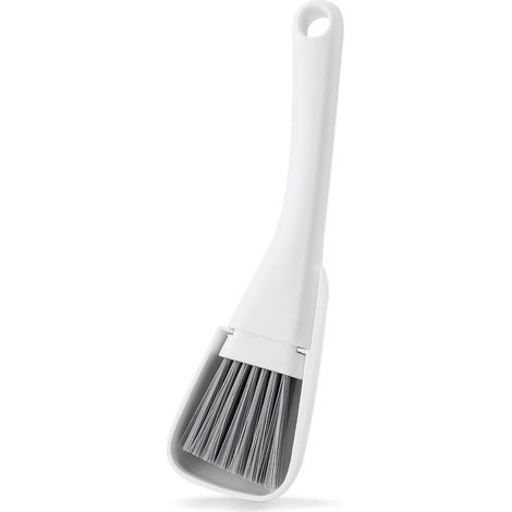 Mini pelle et balayette, ensemble pelle et balayette de nettoyage compact, blanc, poils en polypropylène, poils inclinés, idéal pour les claviers d'ordinateur, les vitres de voiture et plus encore. (1/5)