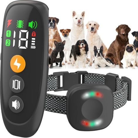Collier de dressage pour chien avec télécommande, collier antichoc rechargeable et étanche IP68 avec 4 modes de dressage, bip, choc, vibration, lumière, convient aux chiens de petite, moyenne et grand (1/4)