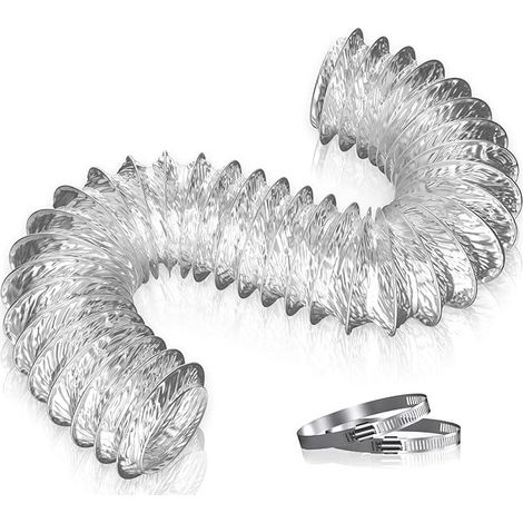 Tuyau de Ventilation Flexible 108mm Interno/ 110mm Esterno fino a 2 metri, 6 Couches Morsetto per Tubi Flessibili pour Climatiseur Mobile, Sèche-linge, Hotte aspirante, Ventilation (Argent) (1/5)