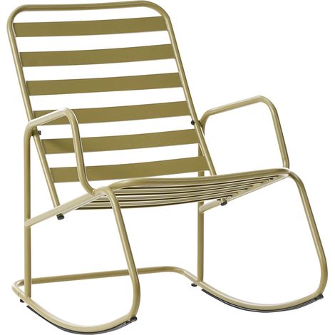 Sedia a dondolo da giardino moderna in metallo Design a doghe per esterni Alluminio Verde Oliva Turi (1/5)