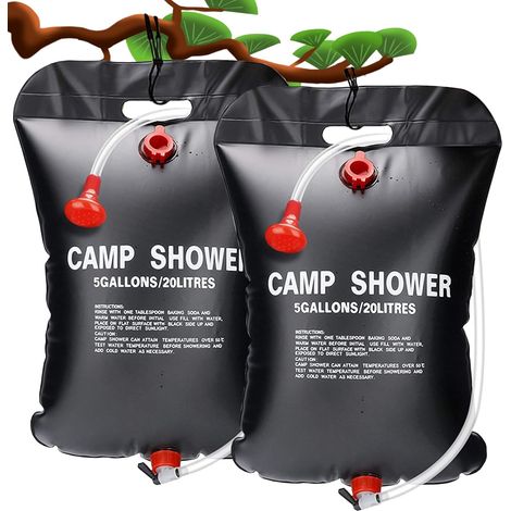 Lot de 2 Douche solaire de camping 20 L , portable et pliable , avec tuyau commutable et pommeau de douche , chauffe-eau solaire pour randonnée et alpinisme (1/5)