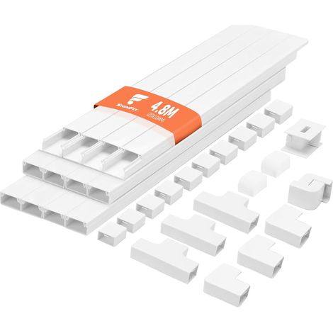 4,8 m Goulotte Cable, Goulotte Electrique pour Câbles, Cache Fil, Cache Cable pour Cacher Les Câbles, Goulotte Autocollante pour Mur, TV - Blanc 20mm x 10mm (0,4m x 12Pièces) (1/5)