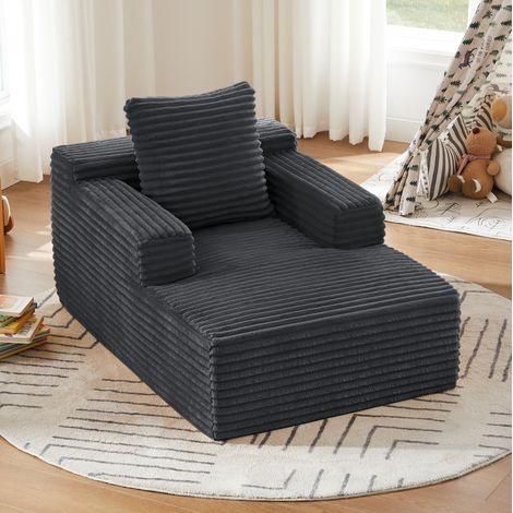 Divano chaise longue in velluto a coste grigio scuro, senza montaggio e con imbottitura confortevole,81x117x50 cm (1/5)