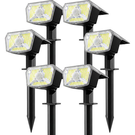 Spot Solaire Exterieur Detecteur de Mouvement, Lot de 6 Lampe Solaire Exterieur Jardin Puissante 104LED 3 Modes, Lumiere Solaire Exterieur Étanche IP65, Eclairage Exterieur Solaire Blanc Froid (1/5)