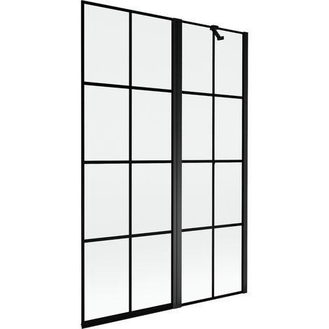 Mexen Mist paravento per doccia a 2 ante destro 120 x 150 cm, griglia nera, nero - 8A9-120-011-70-77-P (1/5)