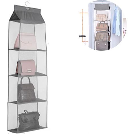 Handtaschen-Aufbewahrung Hängend mit 4 Fächern Taschen-Organizer für den Schrank (1/4)