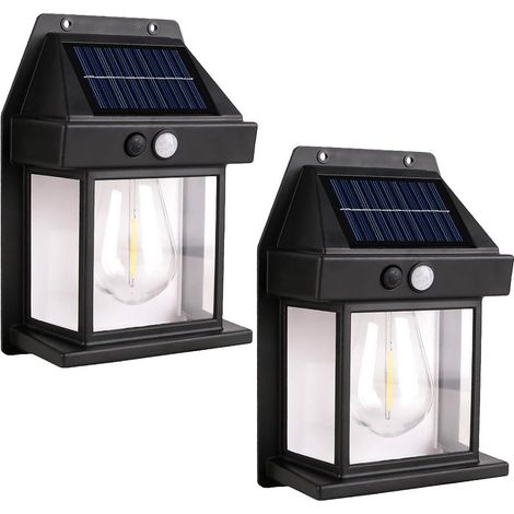 Lot de 2 Applique murale solaire, 3 modes éclairage, Détecteur mouvement, IP65 étanche, Extérieur terrasse cour garage (1/5)