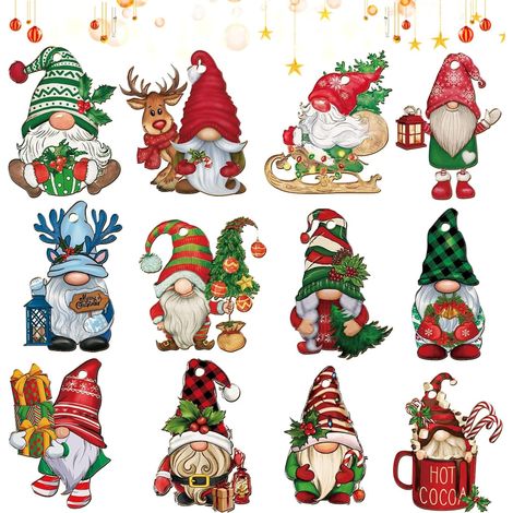 Set mit 24 hölzernen Weihnachtswichtel-Dekorationen mit Schnur für den Weihnachtsbaum (1/5)