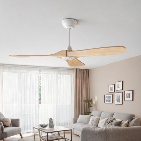 Ventilateur de plafond 152 cm en bois et métal blanc et bois (1/5)