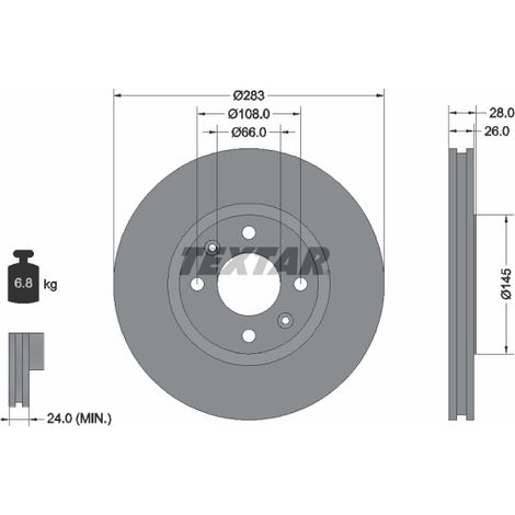 Lot de 2 Disques de frein Textar 92078703 CITROËN 1606400380 1618863280 4246L8