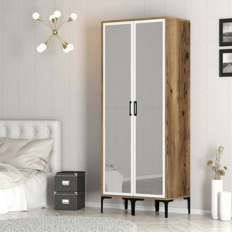 Dmora - Armario 2 puertas Alcyone, Muebles de dormitorio, Vestidor, Armario de ropa, 80x201h48 cm, Nogal y Blanco, con embalaje reforzado (1/5)