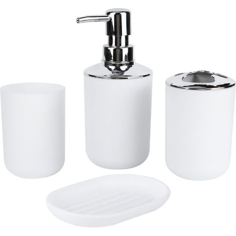 4 pièces/ensemble salle de bain Kit accessoire en plastique Lotion bouteille stockage tasse rinage tasse savon plat blanc (1/5)
