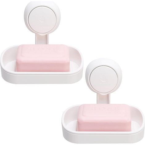 2 Porte-savon, Ventouse, Plastique, Drainage, Sans perçage, Salle de bain