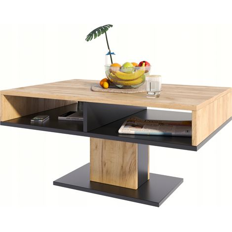 Table basse INES artisanale en chêne noir scandinave PER (1/5)