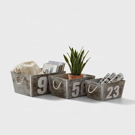 Set de 3 cajas decorativas de madera con diseño Zoe