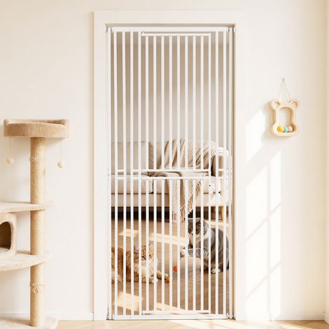 VEVOR Treppenschutzgitter, 70–86 cm Verstellbare Breite, 200 cm Hohes Katzengitter, inklusive Druck- & Wandmontage-Set, 3 cm Gitterabstand, Türschutzgitter für Treppen, Türen & Wohnräume, Weiß (1/5)