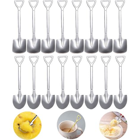 Cuillère a Pastèque, 16 Pièces Cuillère à Café Cuillère à Crème Glacée Cuillère à Mélanger en Forme de Pelle Inoxydable Cuillère à Dessert pour Cuisine Partie Bar Pique Nique (1/5)