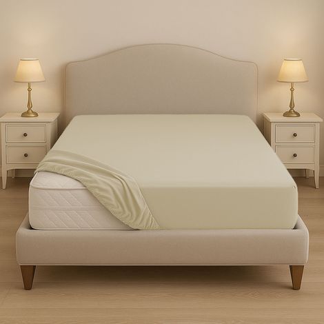 Lenzuolo sotto su misura in cotone 100% – Con angoli elastici per letti fuori misura – Made in Italy Panna