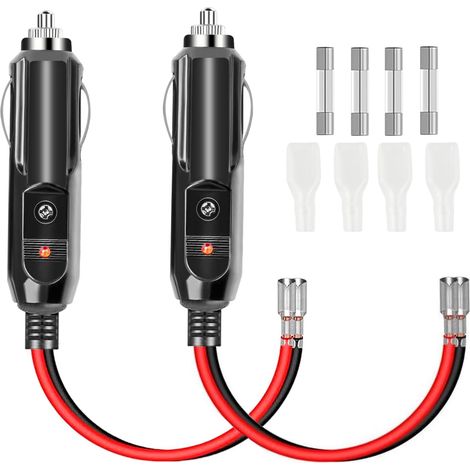 Adaptateur Mâle pour Allume-cigare 2 Pcs Prise Allume Cigare 12v-24v 10/15A Fusible avec 16 AWG Câble D'alimentation et Led pour Camion Camping Car Voiture Tracteur (1/5)