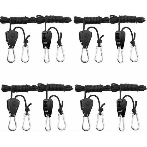Green Mobility-4 Paires(8 Pièces) de cintres à cliquet réglables de 1/8 Pouce Corde de Crochet Réglable Sangle à Cliquet Corde Rope Ratchet Robuste Réglable,Chaque Paire Porte 68 kg (1/4)