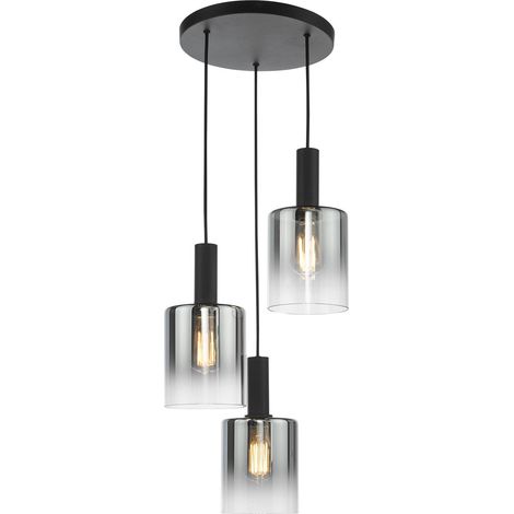 Dar Savannah Suspension Savannah à 3 lumières, noir mat et verre fumé (1/5)