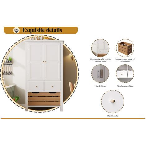 Armoire de cuisine (80x40x140 cm), grand buffet de cuisine, meuble polyvalent pour ranger des snacks. Meuble à deux portes et cinq tiroirs. Couleur noire/blanche. (1/5)