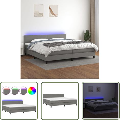 The Living Store Sommier à lattes de lit et matelas et LED Gris foncé 200x200 cm - Sommier Tapissier - Lit Plateforme - Lit Avec Led - Matelas À Ressorts Ensachés - Têtière Ajustable (1/5)