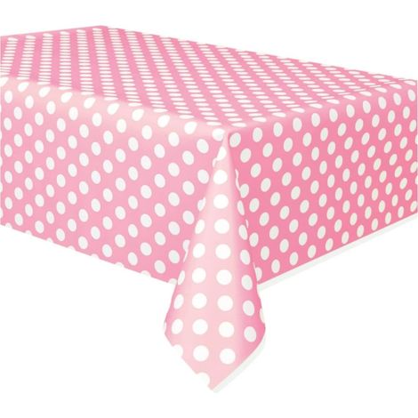 50259 - Tischdecke aus Kunststoff mit pastellrosa Punkten, 2,74 m x 1,37 m