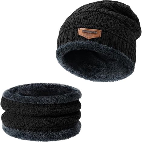 Warme Wintermütze aus wattiertem Fleece, gestreifte Strickmütze, Baumwoll-Radmütze für kalte Nacken (1/5)