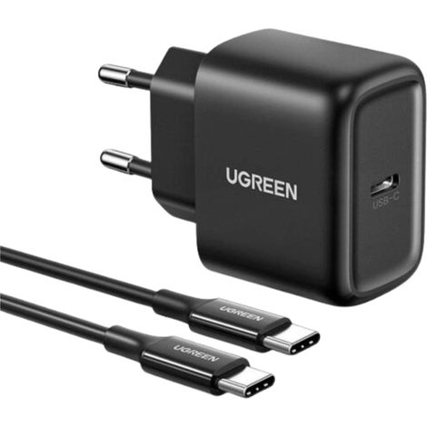 Cargador Ugreen USB tipo C de 25 W con suministro de energía, cable USB tipo C, 2 m, negro, 50581
