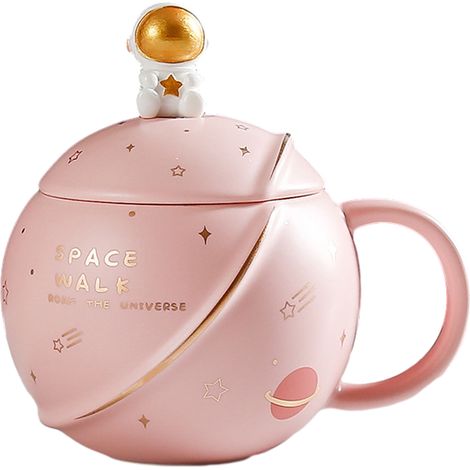 Ravissante tasse astronaute, tasse à thé en céramique avec couvercle et cuillère, tasse à café originale, pour chocolat chaud, lait, cadeau de Noël et d'anniversaire, 400 ml.